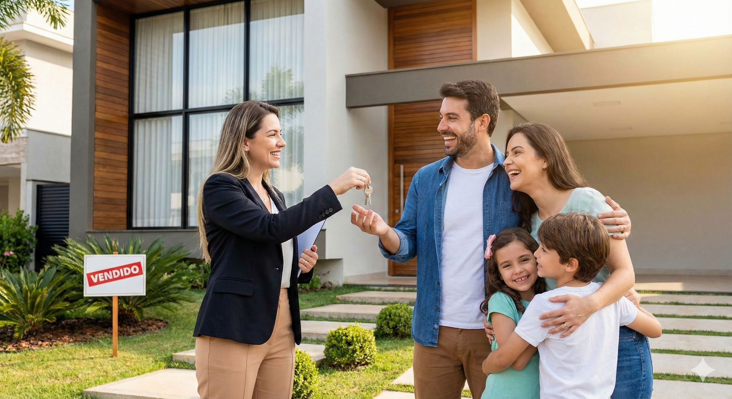 Uma familia feliz, com a compra da sua casa graças ao consórcio de imóveis
